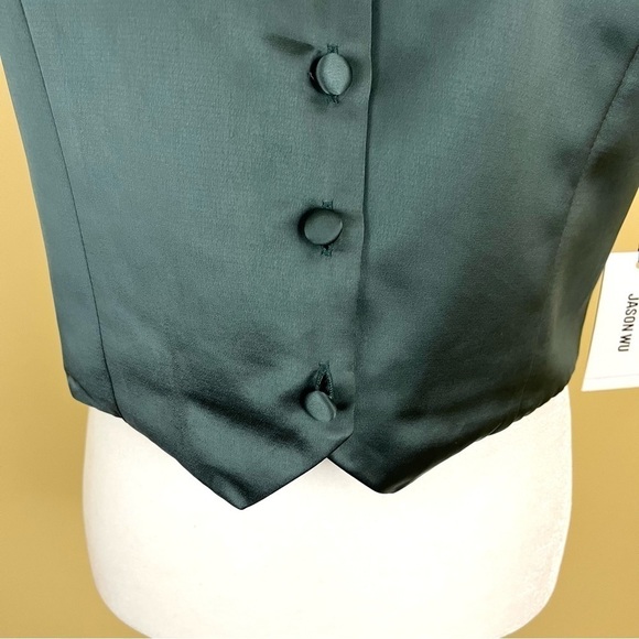 NWT Jason Wu Sage Green Satin 4 Button Cropped Sexy Plunge Fitted Vest Size L - Picture 4 of 15